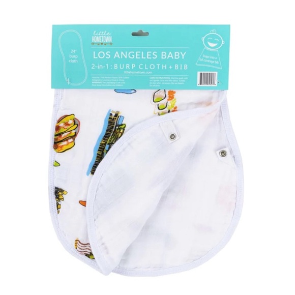 NWT Little Hometown Los Angeles Baby Muslin Swaddle Blanket & Burp Cloth/Bib - Picture 4 of 5